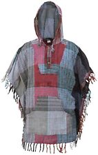 Mens Cotton Lightweight Kangaroo Pocket Hooded Festival Poncho