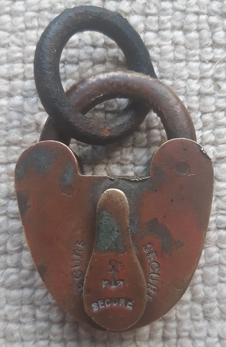 Antique brass padlock secure - brass,