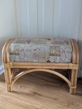 Vintage Bamboo Rattan Cane Stool Bench Retro Charm Padded Seat Cushion Decor