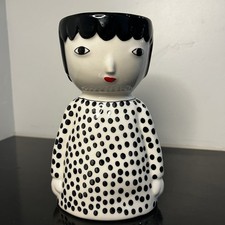 Anthropologie Kinska Face Pot Planter Tall Girl 7.5" Polka-dot