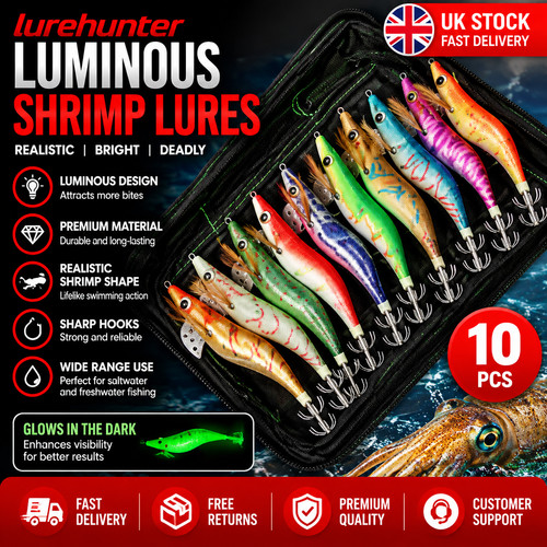 10pc luminous squid jig lures - luminous,