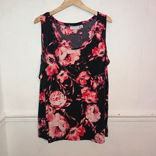 Susan Graver Womens Top Pink Size XL UK 18 20 Black Floral Tunic Longline Cruise