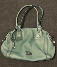 FOSSIL MARLOW GREEN LEATHER SATCHEL,SHOULDER+HAND BAG,PURSE LOCK AND KEY SILVER