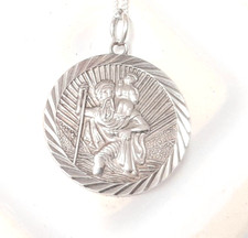 Vintage Small Sterling Silver St Christopher Pendant Necklace Good Luck Charm