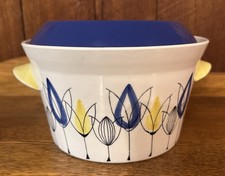 VTG 1950s Stavangerflint Norway Flamingo 'Tulips' Casserole~Inger Waage~BLUE LID