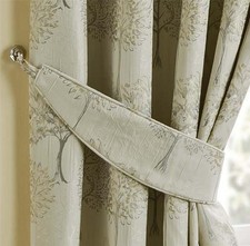 Natural Beige Jacquard Curtain Tie Backs Set of 2 Embroidered Tree Design