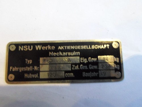 Nameplate nsu oldtimer - fox, a