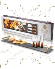 4 Piece Acacia Cheese Knife Set & Slate Board - Stylish Cheese Knives Gift Set