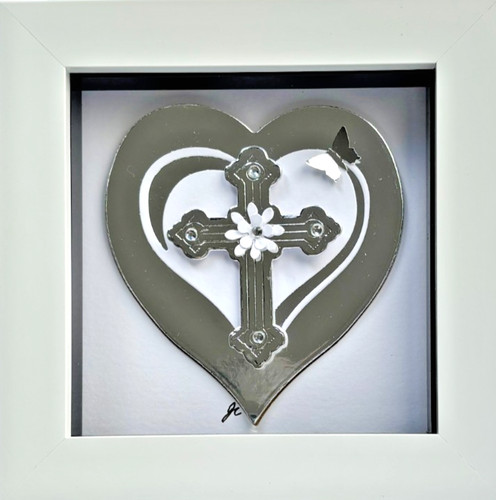 Silver cross heart christening - cross,