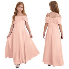 UK Kids Flower Girls Dress Chiffon Sleeveless Wedding Bridesmaid Party Ball Gown
