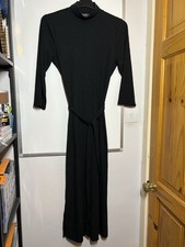 Primark Ribbed dress 14 Tie Waist Maxi Black High Neck
