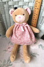 KALOO BEIGE LIGHT BROWN TEDDY BEAR IN PINK DRESS SOFT PLUSH TOY COMFORTER DOUDOU