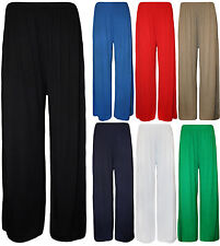 New Womens Ladies Plus Full Length Plain Palazzo Wide Leg Trousers Pants