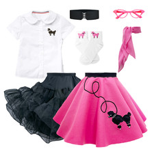 Hip Hop 50s Shop Girls 7pc Poodle Skirt Halloween or Dance Costume Set 
