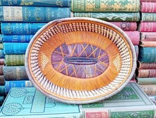Vintage Oval Hand Woven Basket African Tribal Ethnic Boho Wall Hanging Loop 
