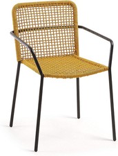 Bistro Chair Set of 4 Dining Chair Stackable Cord Mustard Yellow   