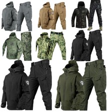 Mens Warm Hooded Jacket Combat Outdoor Waterproof Tactical Coat With PANT Set UK