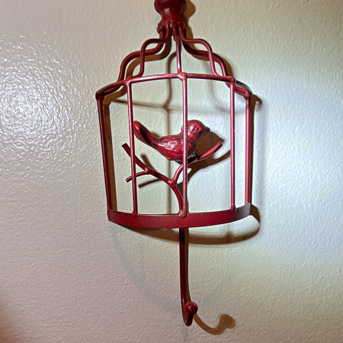 Distressed red metal bird - distressed,