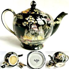 Rare Vintage (1951) English Royal Winton Pottery “Pekin Black” Teapot (8”, 508g)