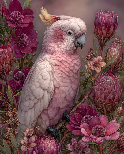 Pink cockatoo perched among - perched,