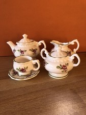 Royal Crown  Duchy  Miniature Fine China Tea set Tea Pot Tea Cups Set Pink Roses