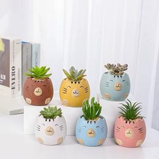 6pcs Ceramic Cat Flower Pot Succulent Plants Flower Pot Adorable Mini Flowerpot