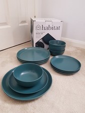 Habitat 12 Piece Stoneware Dinner Set (Teal)