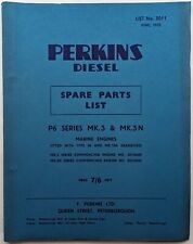 Original Perkins Diesel P6 Series Mk3 & 3N Engine Spare Parts List No 3011, 1952