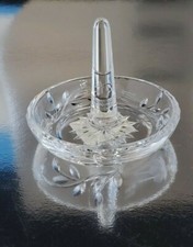 VINTAGE STUART LEAD CRYSTAL CASCADE RING HOLDER STAND DISH HUNGARY SIGNED EUC