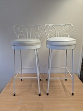 Vintage Bar Stools X2 White Metal Frame Vynyl Padded Seats Good Condition Retro