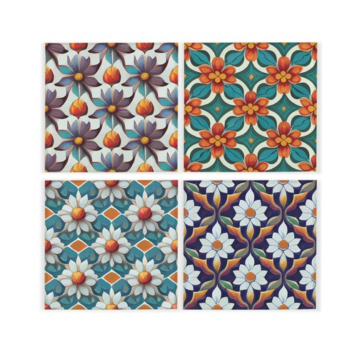 Floral tiles glass coaster set - coaster,