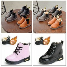Kids Winter Warm Ankle Snow Boots Boys Girls Chelsea Fur Lined Toddler Shoes UK