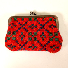 Vintage Welsh Tapestry Purse with Clasp and 2 Compartments Orange Blue Green