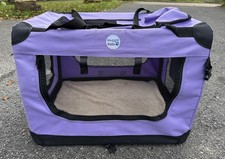HugglePets Fabric Dog Crate Puppy Carrier - Travel Cage Carry Pet. Large. Purple