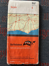 Bartholomew Sussex Cloth Folding Half Inch Contoured Vintage Map 1963