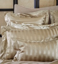 $350 GINGERLILY FRASER CLASSIC STRIPE JACQUARD MULBERRY SILK 2 KING SHAM TAN NEW