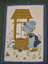 Vintage Retro 1970s Holly Hobbie Tea Towel  Wishing Well Blue Cotton See 5 More