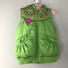 Pampolina Girls Puffer Vest with Hood Bling Rhinestones Green Puffy Jacket Sz 5T