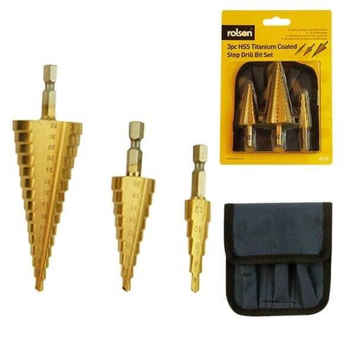 Rolson 3pc titanium step drill - titanium,