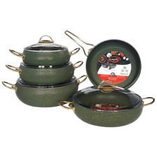 Granite Cookware Set Non-Stick Pot Pan Glass Lid Cooking Frypans 9 PCS Olive