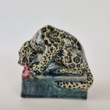 Stella Rebecca Crofts Small Stoneware Figure Leopard Eating Its Pray Signed