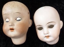 2 x SMALL ANTIQUE  BISQUE DOLL HEADS,  1900s, DOLL HOSPITAL SPARES