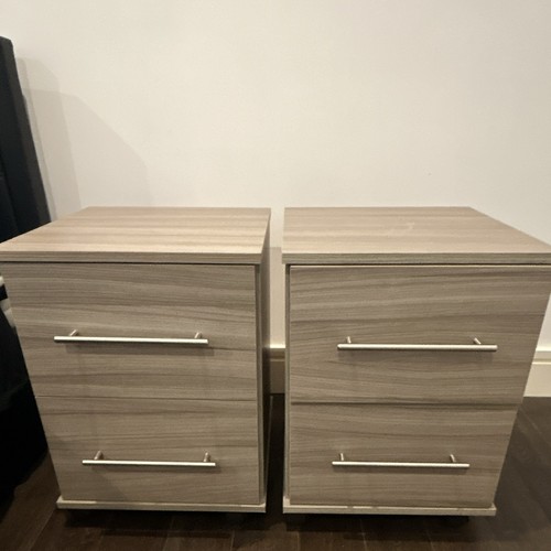 Pair grey wood bedside - bedside, tables