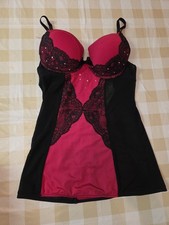 Ann Summers Pink & Black Push Up Maximize Basque Size 14 B/C Cup