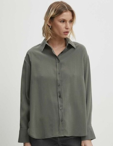 Women uniqlo shirt green - uniqlo, linen