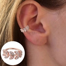 1pc Ear Cuff Leaf Design Crystal CZ Sterling Silver Fake Piercing Hoop Earrings