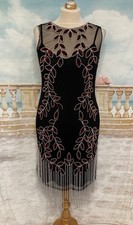 Dress 18 Black Red Silver Beaded Fringe Flapper ROMAN Gatsby Peaky Blinders 20s
