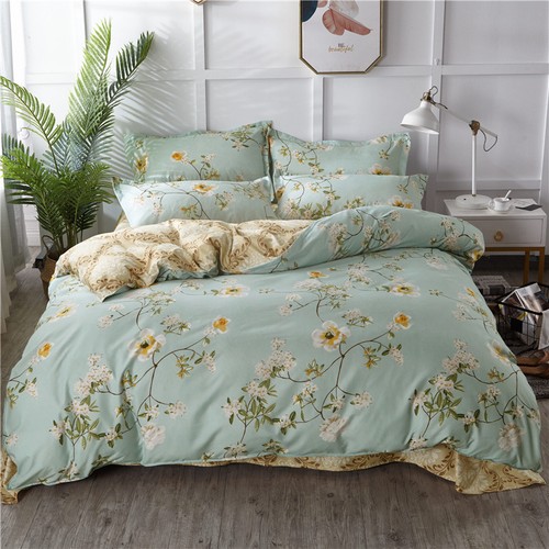 Mint green floral duvet cover - green,