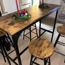Tall Industrial Kitchen Bar Table Stool Set 5 Piece Dining Metal Frame 4 Chairs