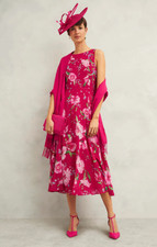 Hobbs Dark Pink Floral Dress Size 16 Wedding Guest Occasion